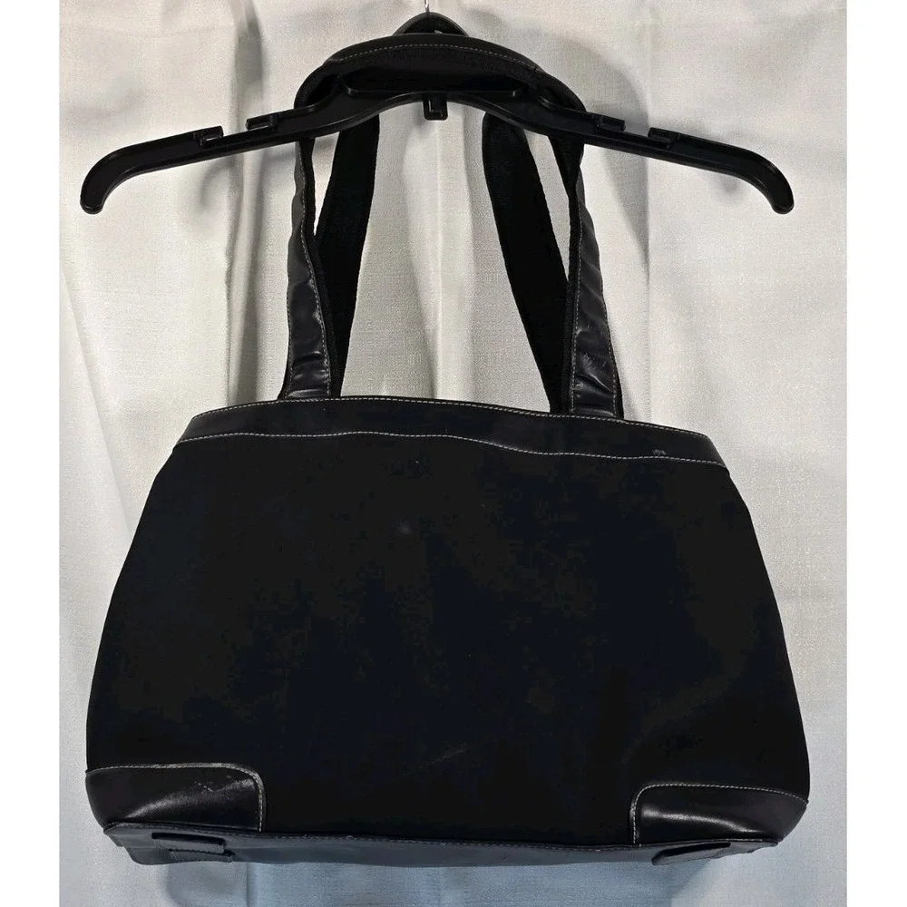 Vintage Liz Claiborne Black Double Strap‎ Red Lining Faux Leather Hand Bag